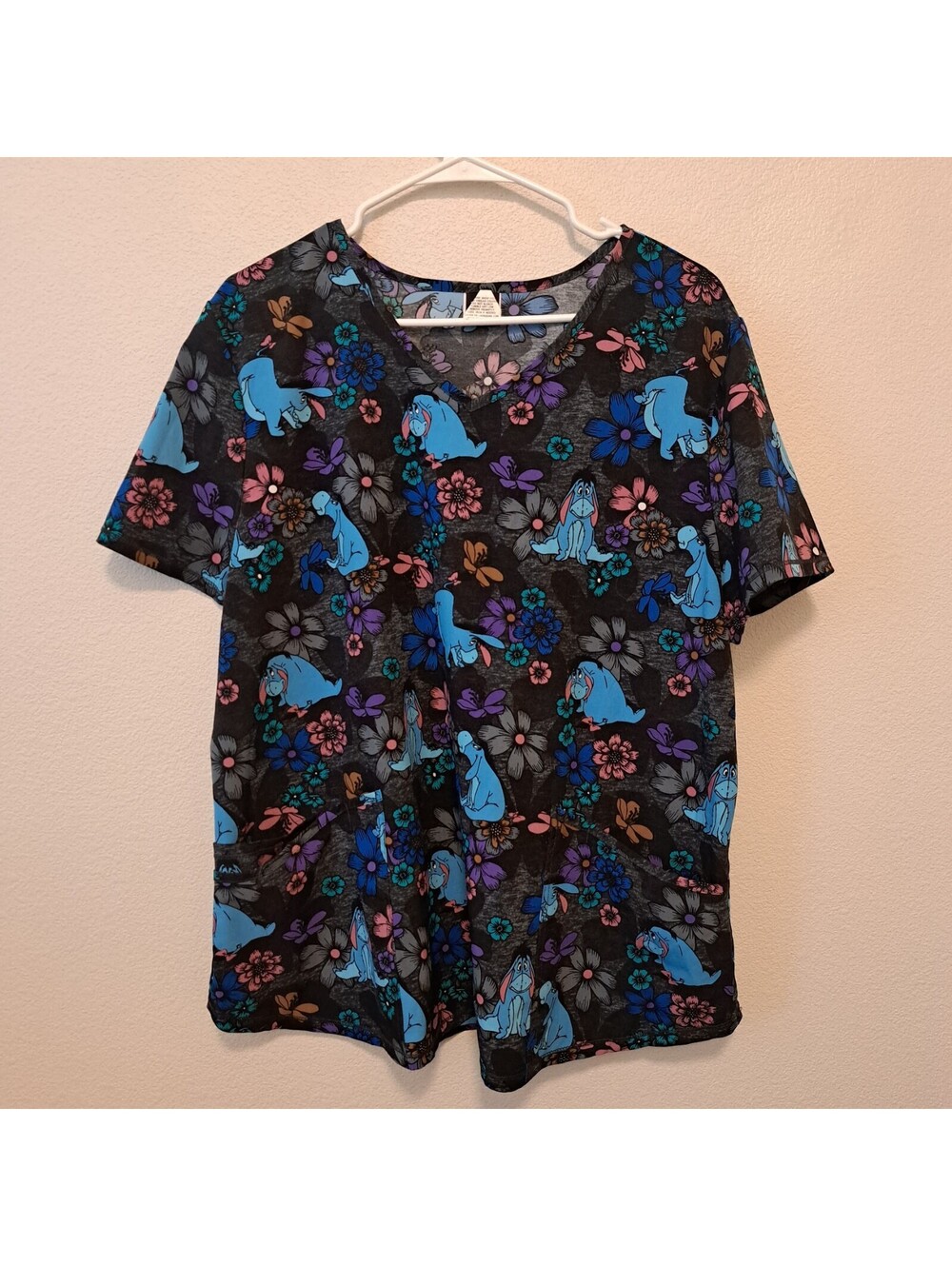 Disney Eeyore Patterned Black Floral Short Sleeve Shirt XL Winnie the pooh